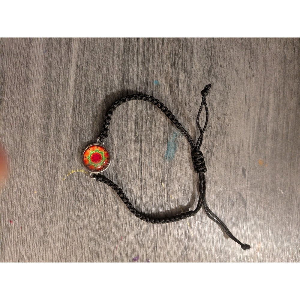 Mandala Macrame Cord Bracelet Adjustable‎ Black Braided Boho Hippie Red Orange